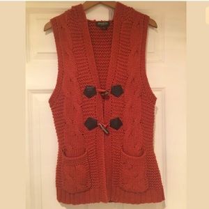 Eddie Bauer Orange Sweater Toggle Vest. Hoodie.